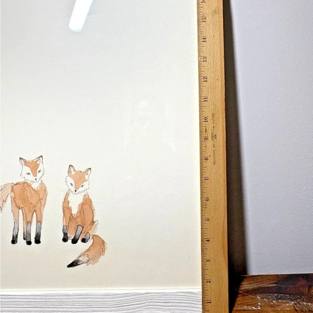 Restoration Hardware Baby Child Watercolor Animal print Baby Foxes Nursery frame